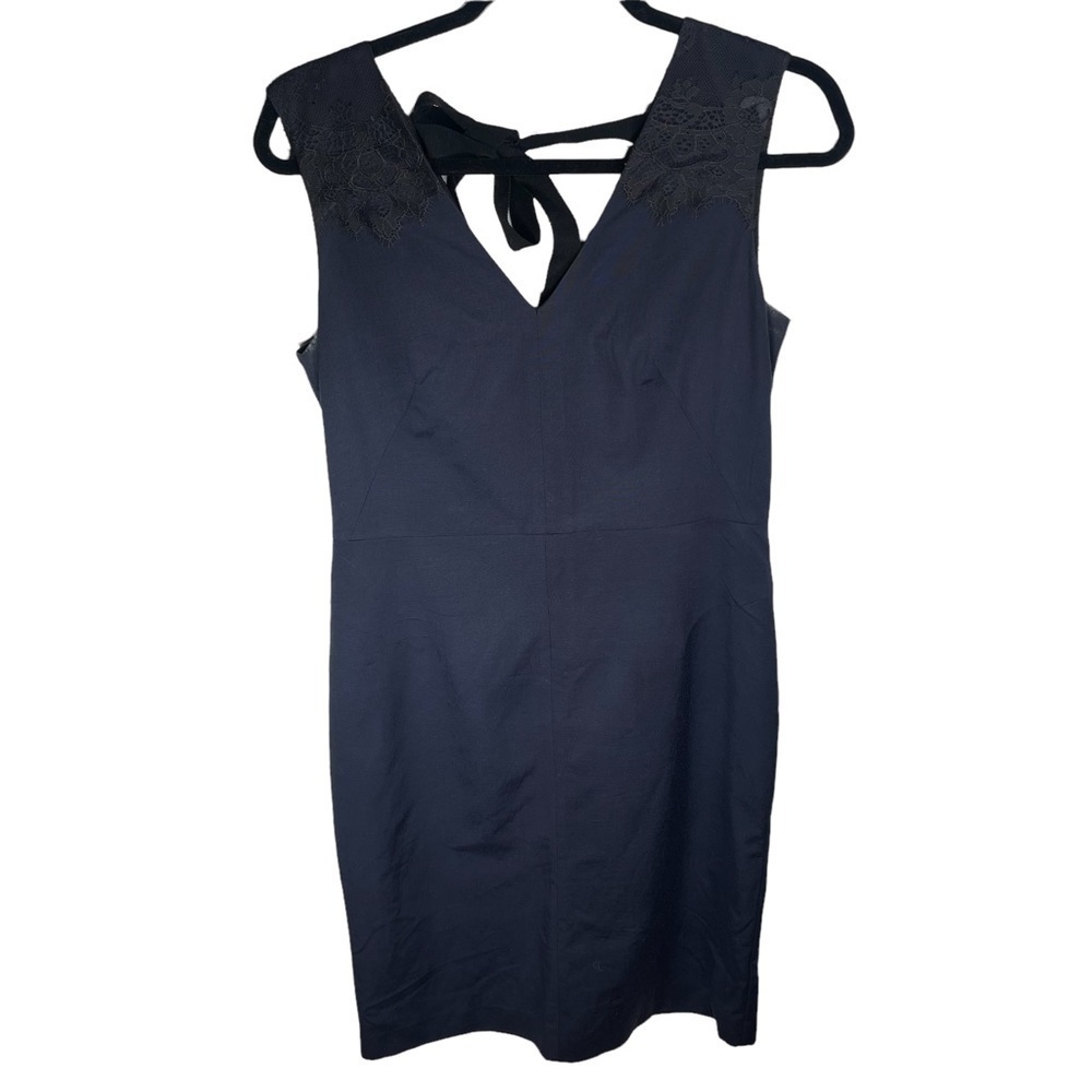 123 Paris Women’s Dark Blue Double V Lace Detail Dress Medium